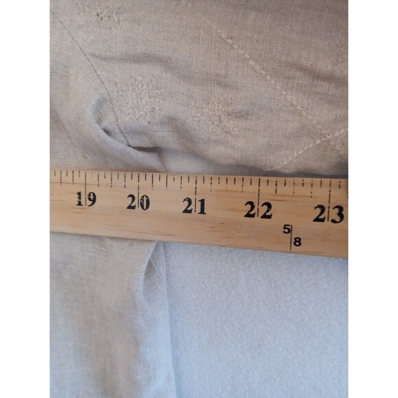 Richard Malcom Irish Linen Button Up Top Women M. Beige Floral Embordered Sleeve - Picture 4 of 15